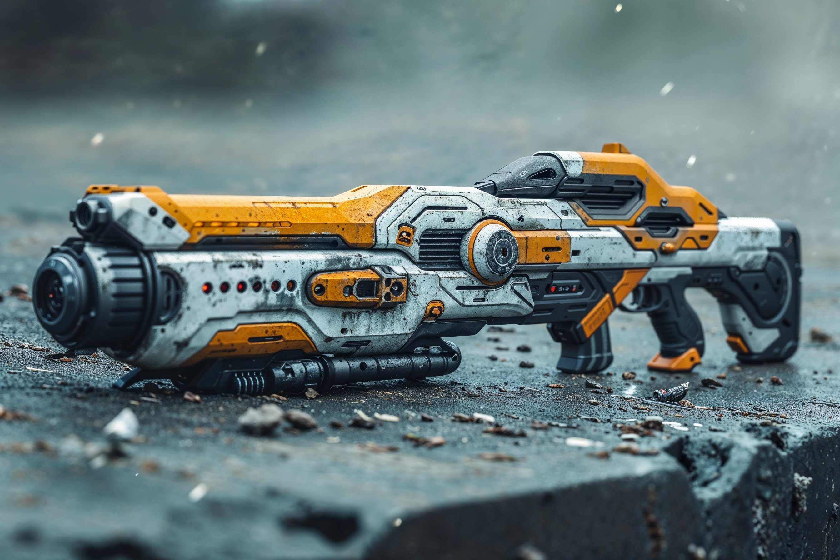 Descubre este fascinante arma futurista: una joya de la ingeniería avanzada captada en un entorno realista. Su diseño detallado y estética desgastada te transportará a un mundo donde la ciencia ficción cobra vida. ¡Explora más!