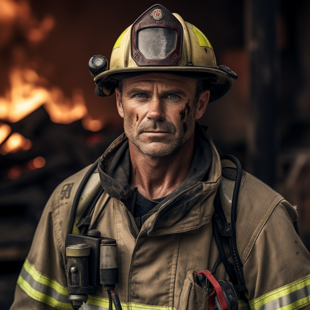 Captura la valentía y determinación de un bombero en plena acción. Con su uniforme protector y un fondo ardiente, esta imagen resalta la dedicación y el coraje necesarios para enfrentar el peligro. Ideal para contenido sobre héroes cotidianos y servicios de emergencia.