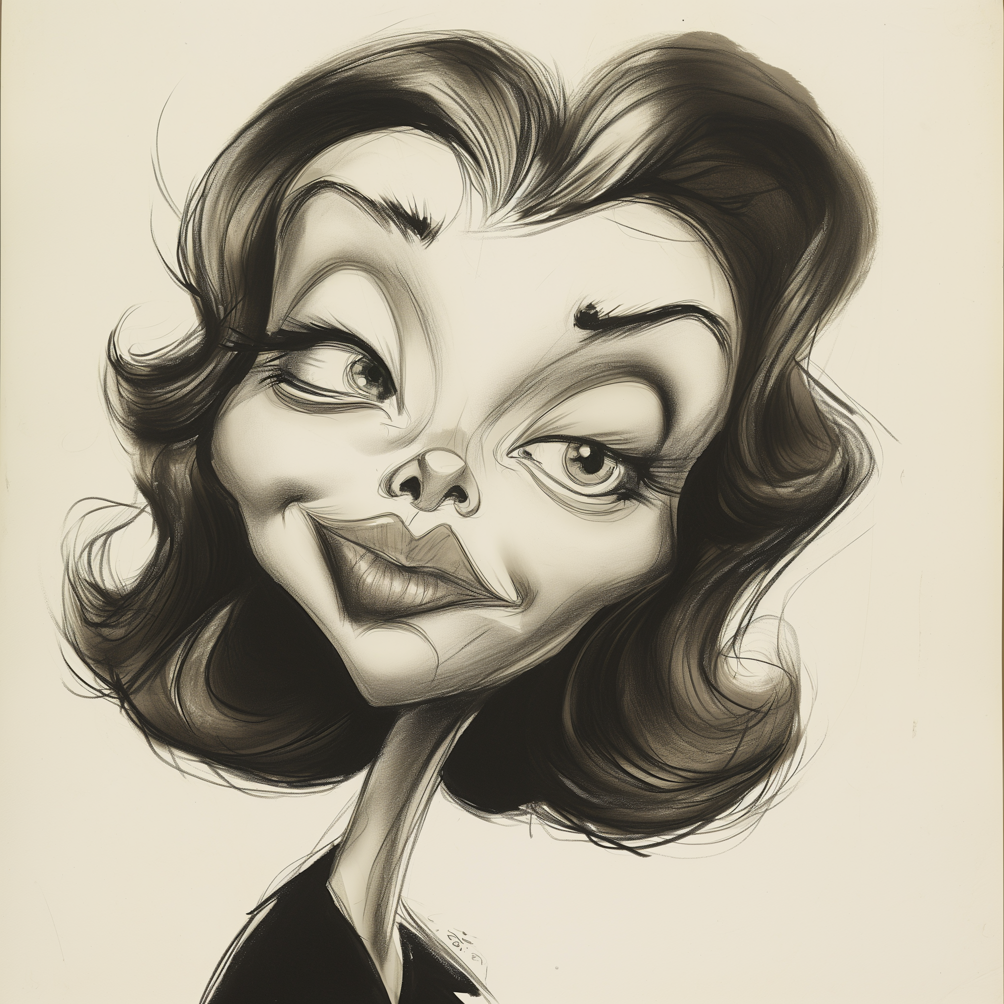 Descubre esta caricatura expresiva de una mujer con una mirada astuta y una sonrisa pícara. El arte dinámico y estilizado capta la personalidad única y el encanto de su sujeto. ¡Perfecta para los amantes del arte y el humor!