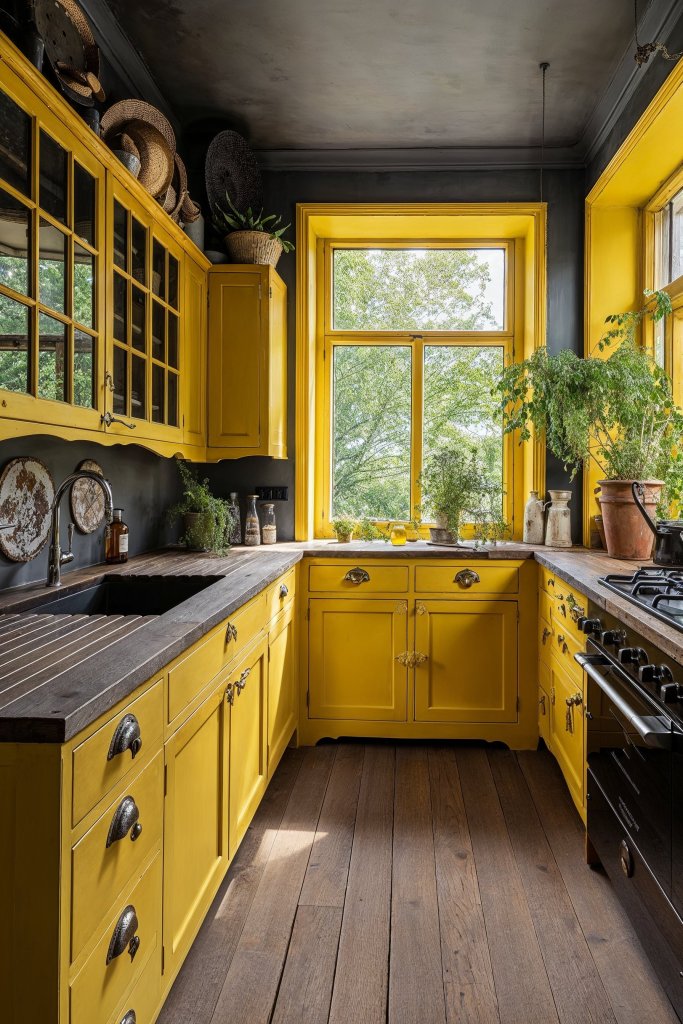 Imagen inspiradora que evoca recuerdos de una época pasada. La paleta de colores vibrantes, dominada por un amarillo soleado, contrasta magníficamente con los ricos tonos de madera y los detalles negros para un efecto acogedor y llamativo.