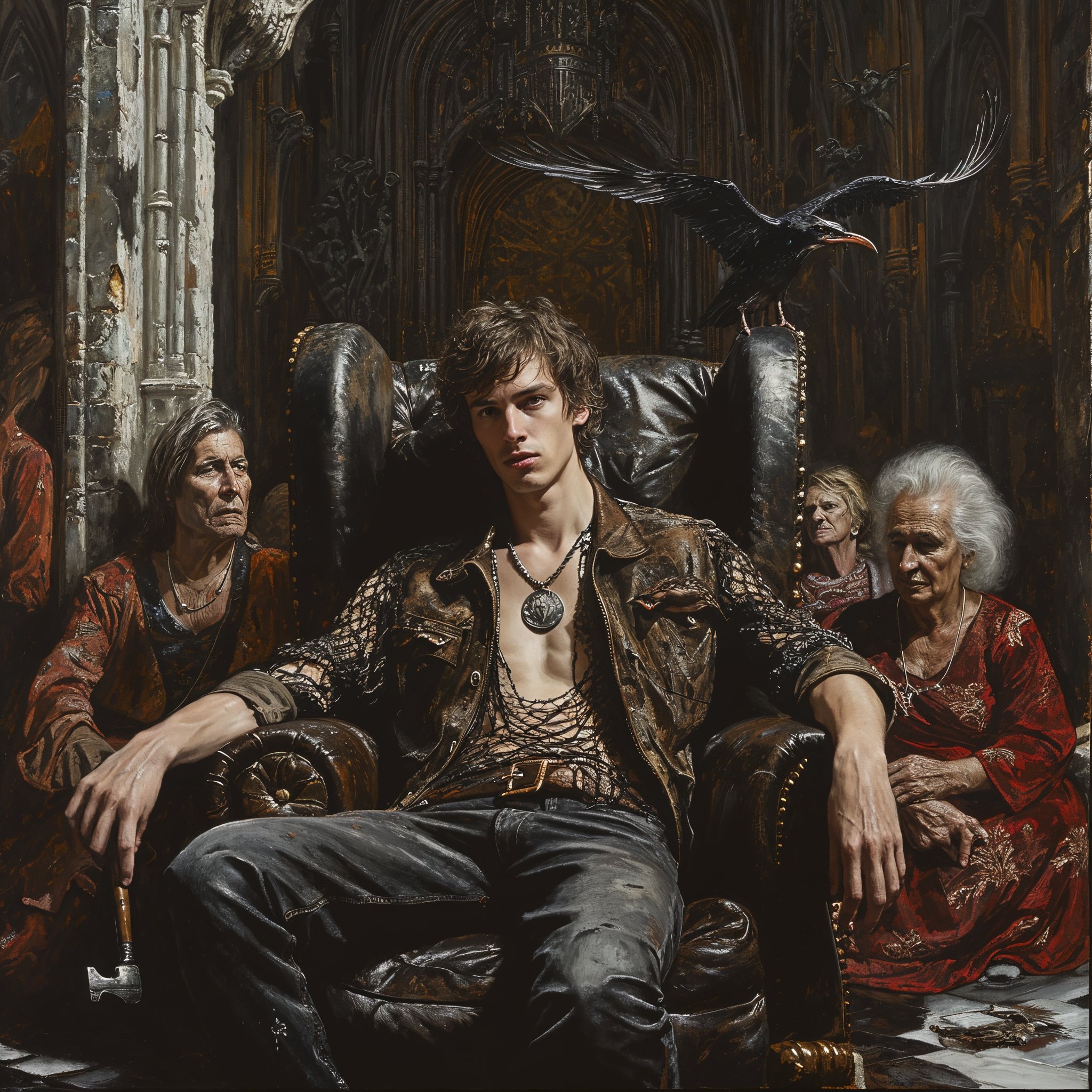 Obra de arte "La juventud y los ancianos", una pintura que captura la esencia de la juventud y la sabiduría de la vejez en una misma escena.