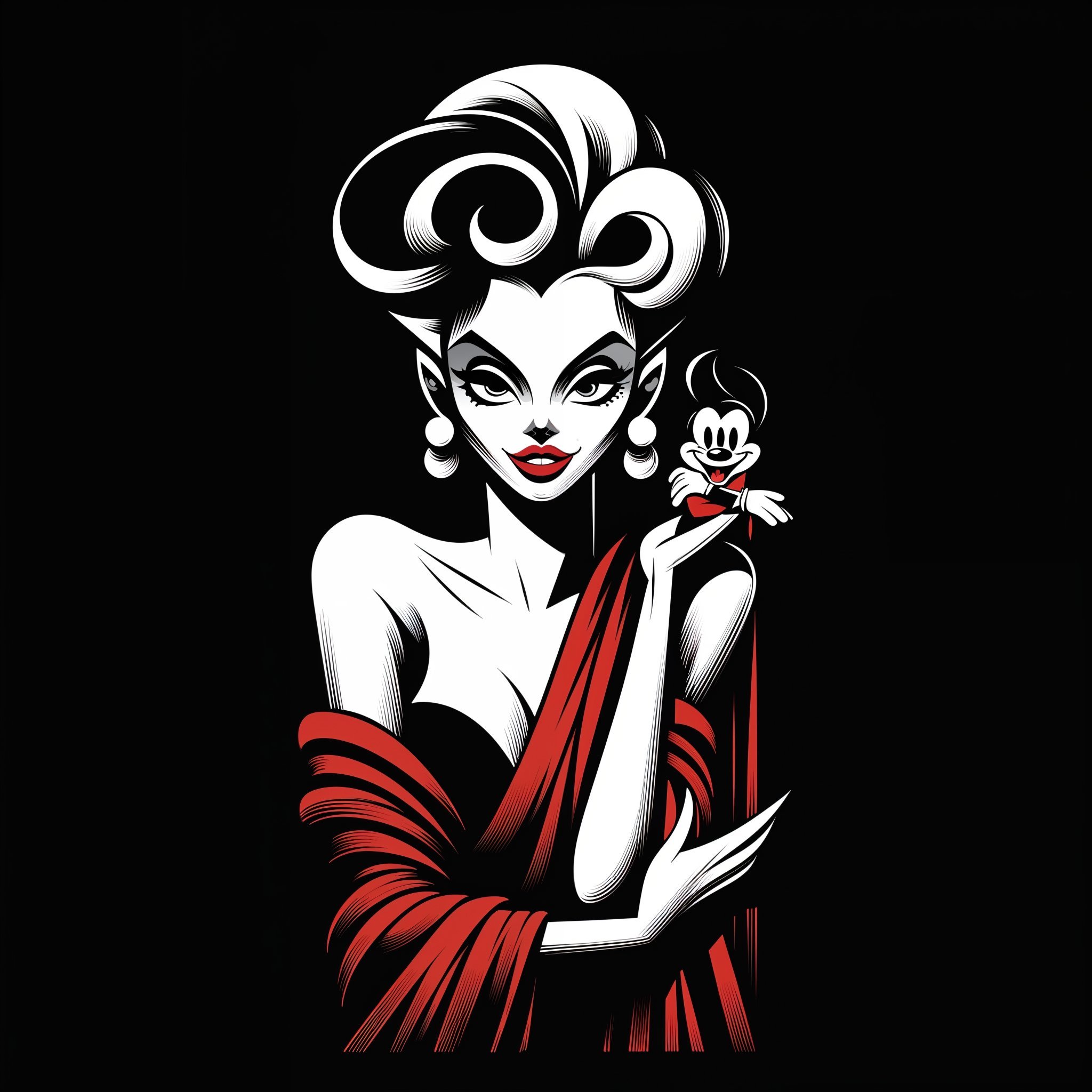 Explora el arte de la elegancia en esta ilustración vibrante y chic, donde el glamour retro se encuentra con la diversión moderna, ideal para amantes de la moda y coleccionistas de arte único.