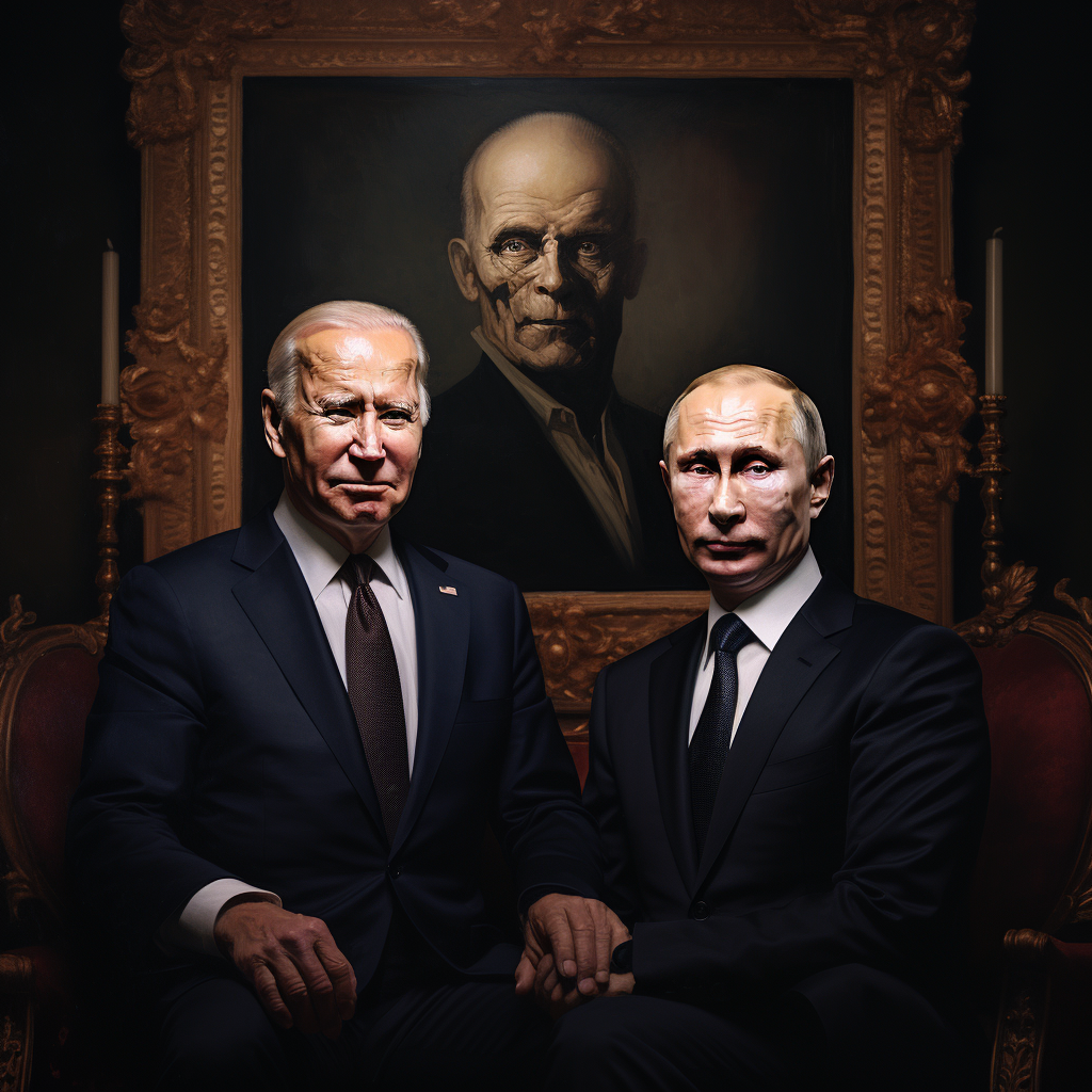 Encuentro de dos líderes mundiales bajo la mirada de la historia: una imagen poderosa que captura la esencia de la diplomacia y el poder político. Ideal para discusiones sobre relaciones internacionales y estrategia geopolítica.