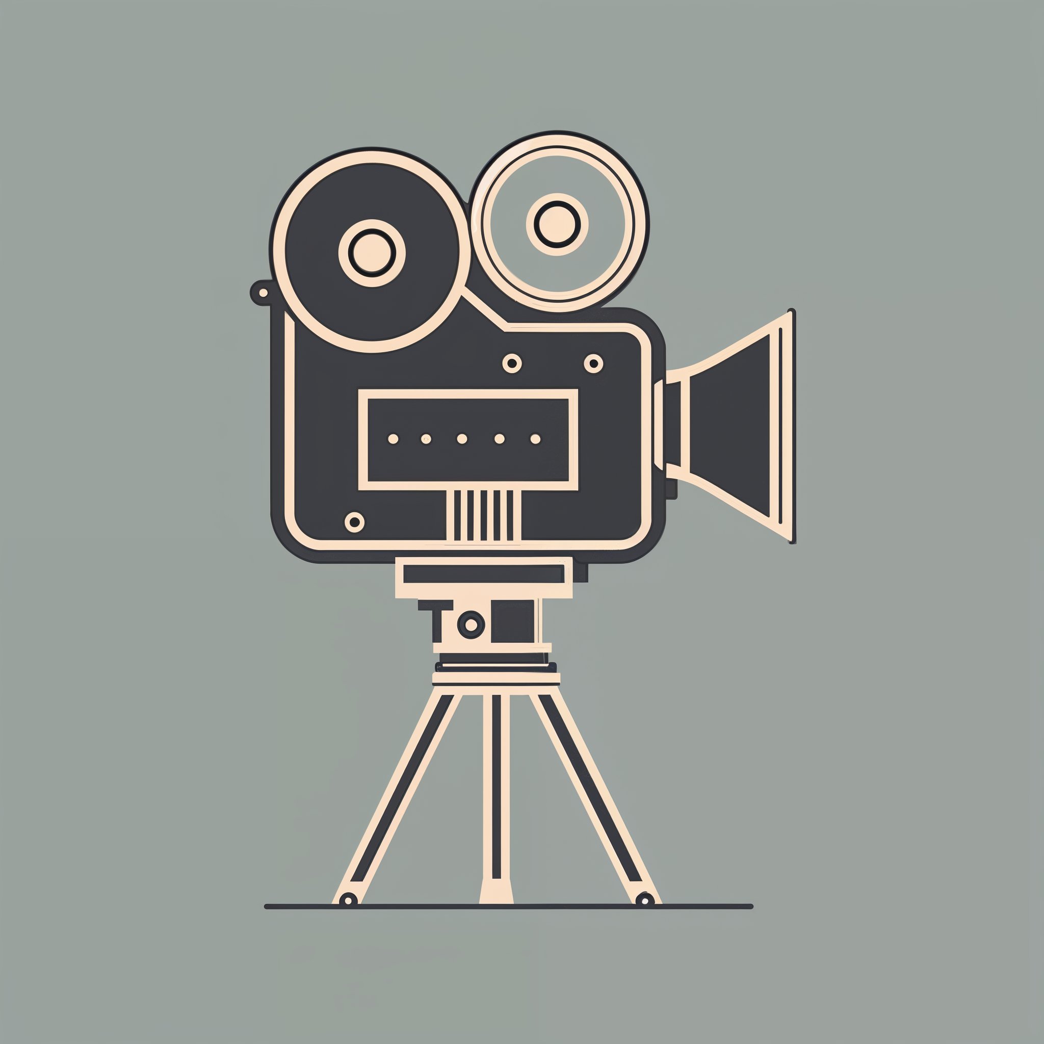 Ilustración estilizada de una cámara de cine antigua.