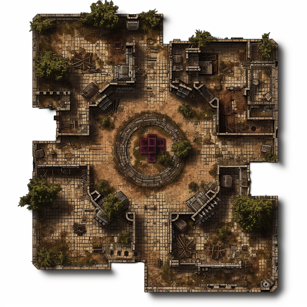 Explora un mapa de ruinas antiguas, lleno de historia y misterio. Perfecto para aventureros y amantes de la arqueología. Descubre pasajes secretos y arquitectura perdida en este detallado plano de un sitio ancestral. ¡Ideal para tus juegos de rol o estudios históricos!