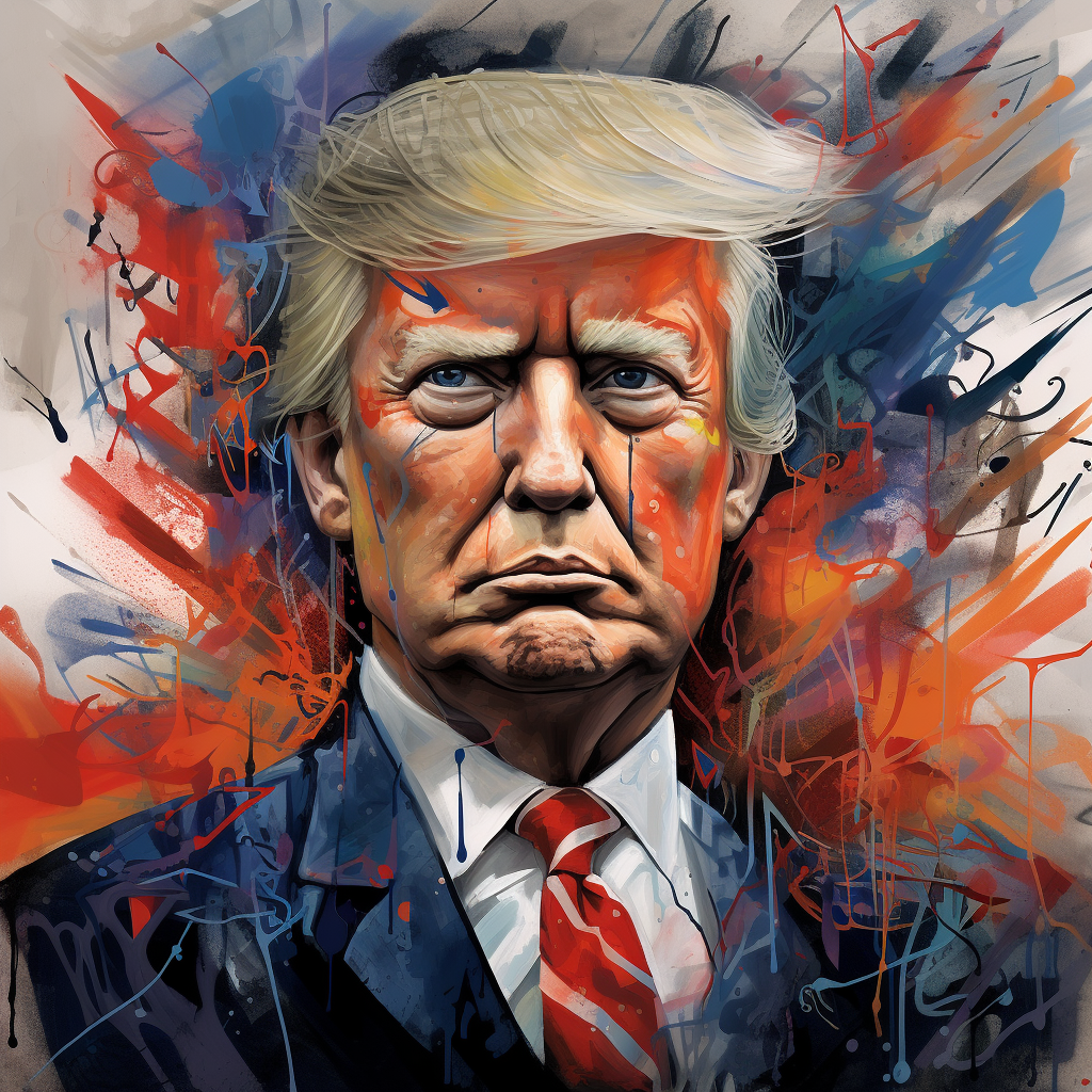 Descubre esta cautivadora obra de arte que mezcla expresión y polémica, donde el fuerte semblante de un conocido líder se funde con vibrantes salpicaduras de pintura, creando un potente impacto visual en cada espectador.