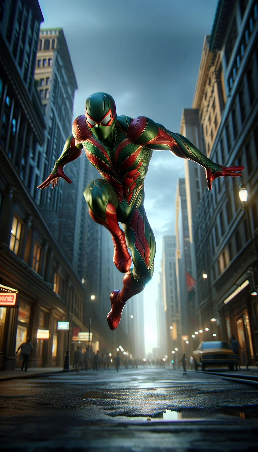 Captura la emoción y acción de un superhéroe en pleno vuelo a través de una ciudad moderna. Con un traje vibrante y futurista, este héroe se destaca entre los edificios altos, representando valentía y aventura en un entorno urbano. Ideal para los amantes de los cómics y la acción.