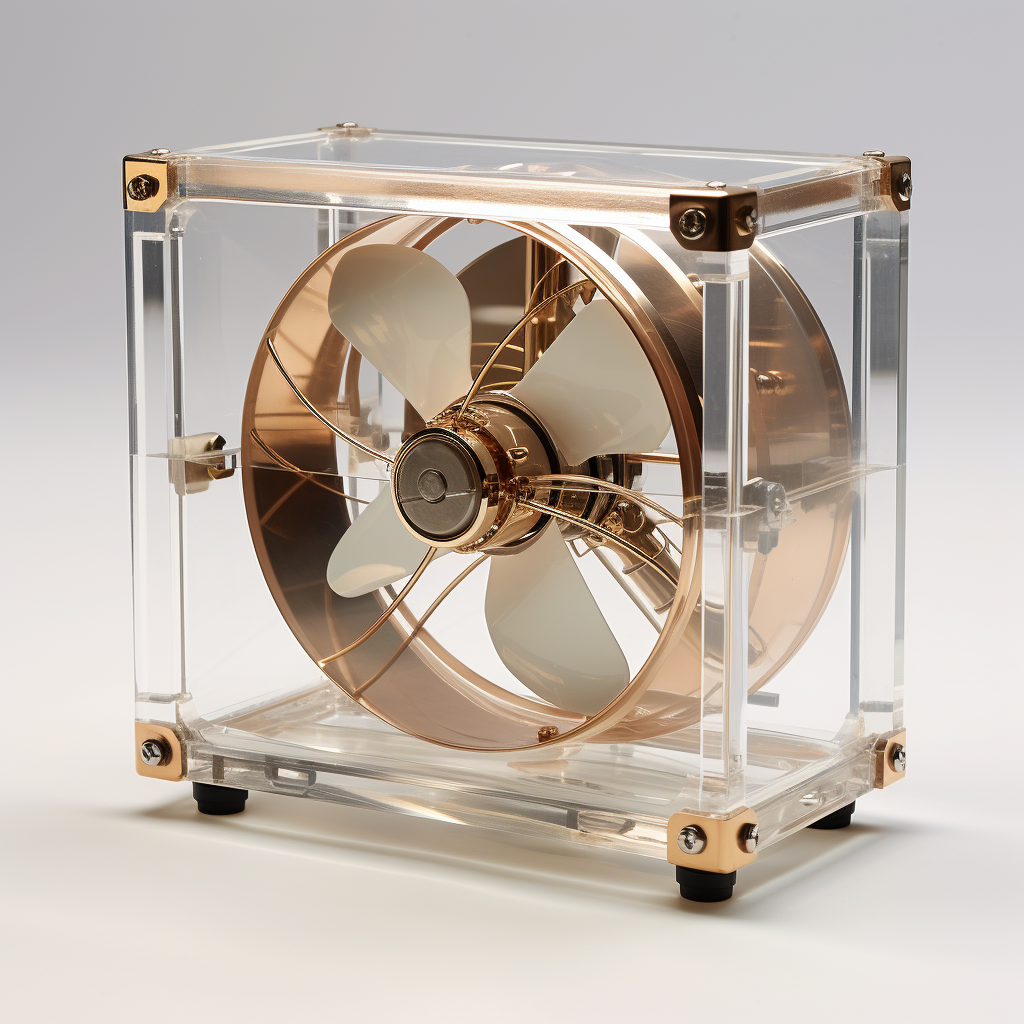 Ventilador retro de diseño transparente. Perfecto para los amantes de la decoración con un ojo para lo clásico, este ventilador no solo es funcional sino también una pieza de arte.