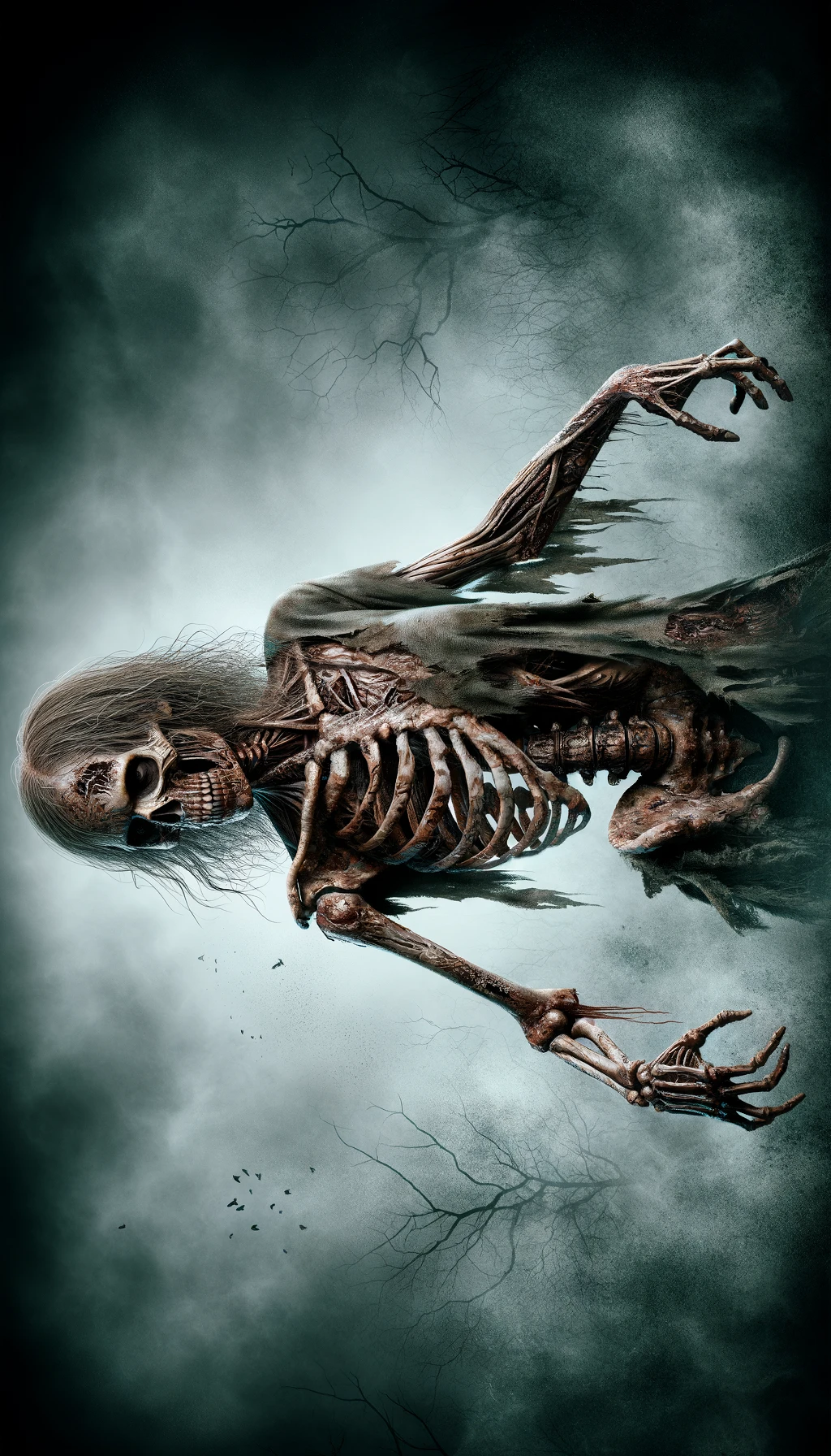 Explora la impactante imagen de un zombi en un ambiente oscuro y tenebroso. Esta representación macabra y detallada captura el horror de la figura esquelética, perfecta para los entusiastas del terror y el arte oscuro. Una obra que te dejará sin aliento con su realismo inquietante.